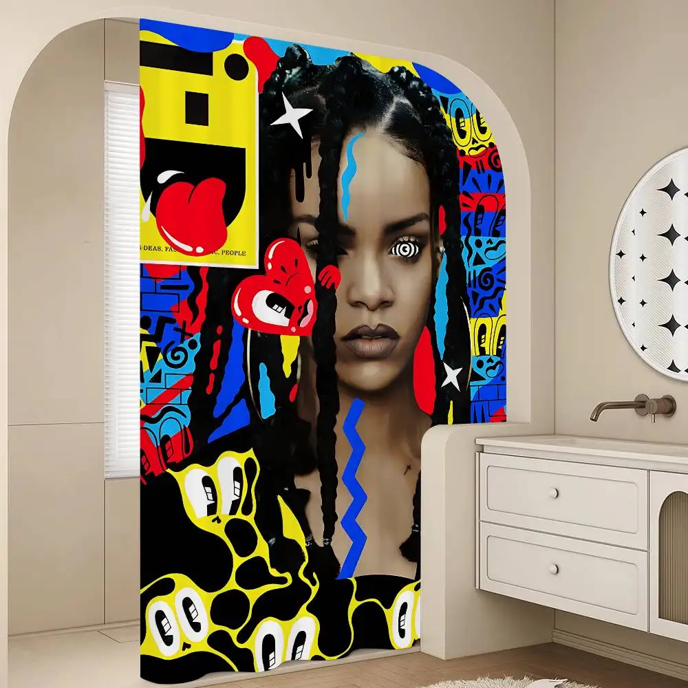 Hot Singer R-RIHANNAS 1PC Printed Shower Curtain Waterproof Washable With 12 Hooks Bathroom Shower Home Use