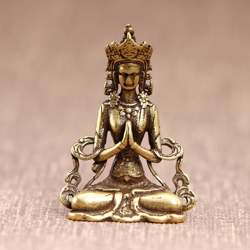 Antique Copper Buddha Statue Keychain Pendant Small Ornaments Retro Brass Office Desk Miniature Figurines