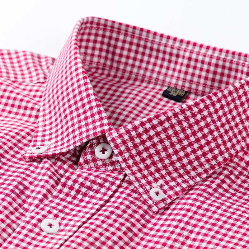 Men\'s 100% Cotton Long Sleeve Button Down Check Shirt Single Chest Pocket Work Casual Standard-fit Plaid Striped Oxford Shirts