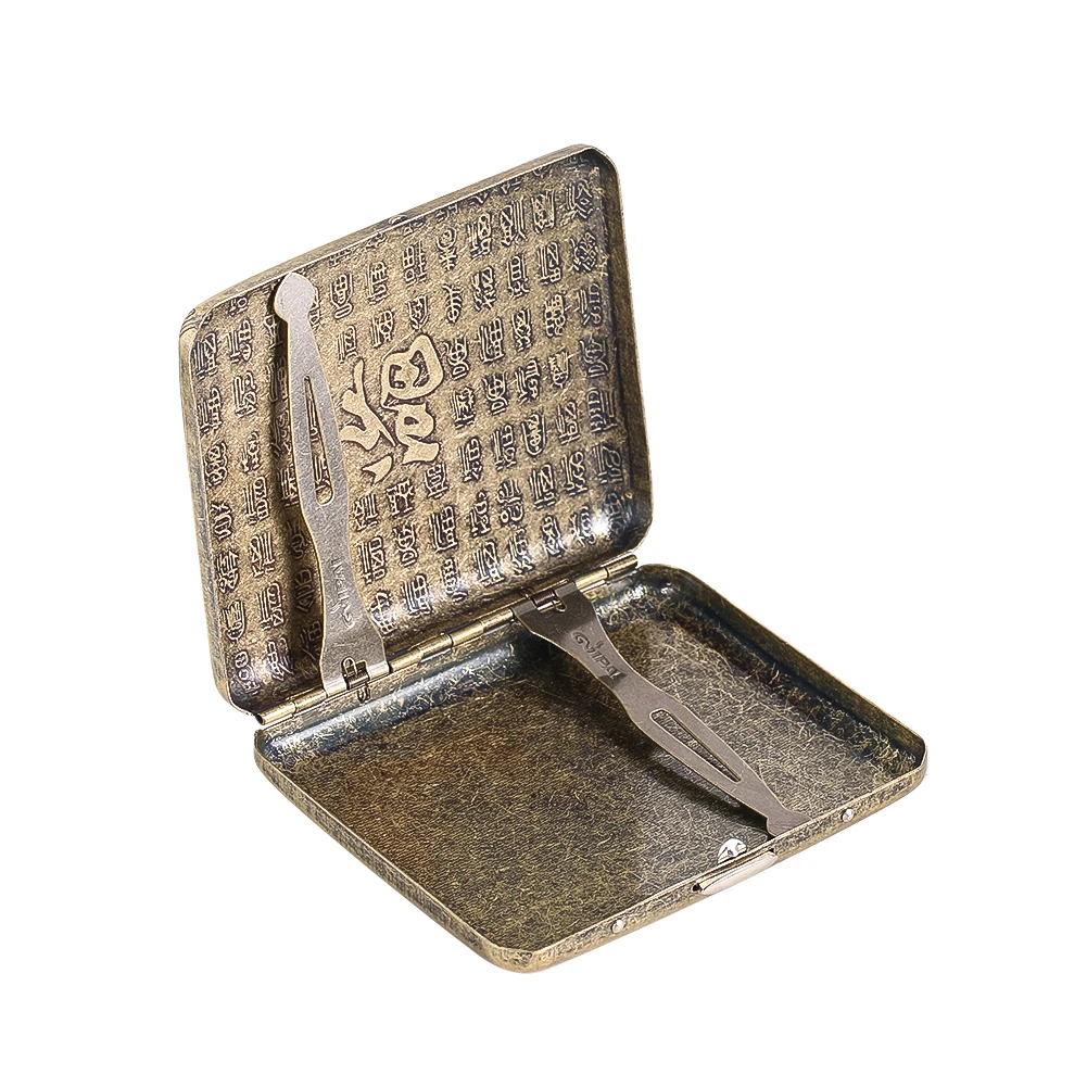 Bronze Hundred Blessings Pattern Cigarette Case Portable Moisture Proof Flip Top Storage Box Carry Along Metal Smoking Accessory