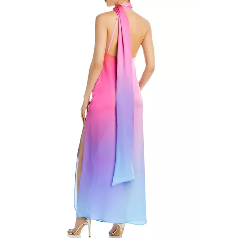 Color Gradient Swimwear Dress European and American Droop Design Loose Long Tape Maxi Skirt One-shoulder Irregular Swimsuit