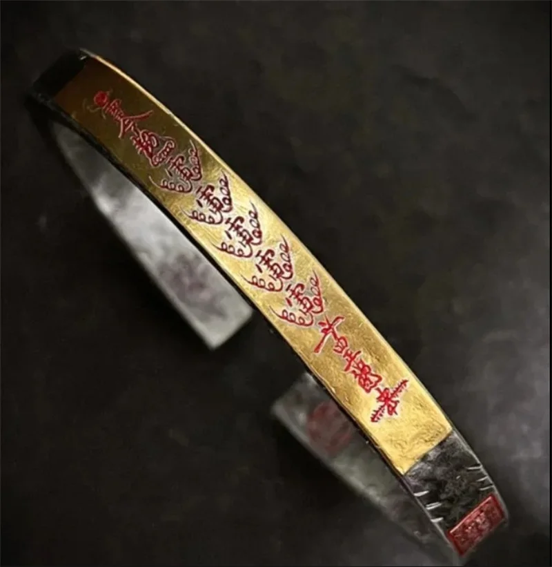 

Ethnic Style Taoist Scriptures Bangle Men Jewelry Blessing Ward Off Evil Bangle Male Hand Accessories Open Size