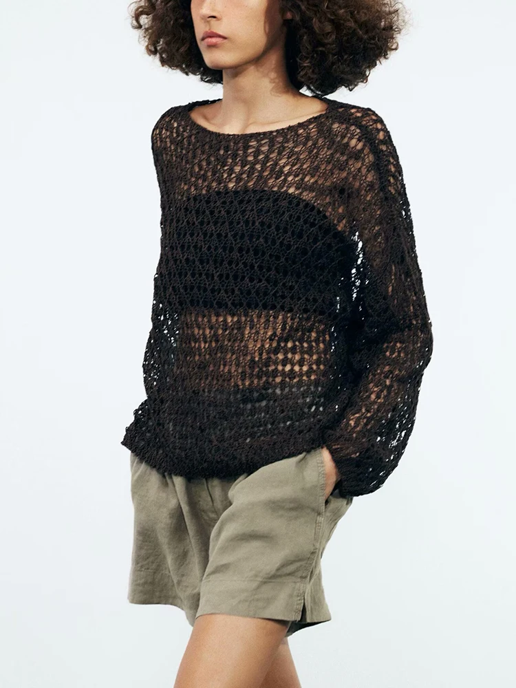 New Arrival Autumn Casual Comfortable round Ne Long Sve Knitted Sweater Hollow Eye Ladies Faion Premium Quali Knitwear