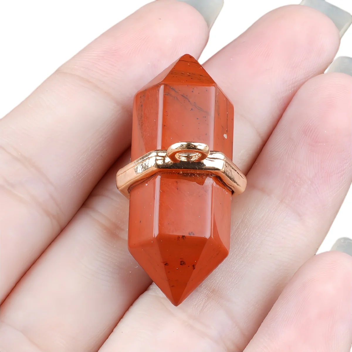 شفاء شقرا الأحمر جاسبر مزدوجة إنهاء سداسية الأحجار الكريمة قلادة لصنع المجوهرات النساء الرجال اليوغا قلادة سحر #2