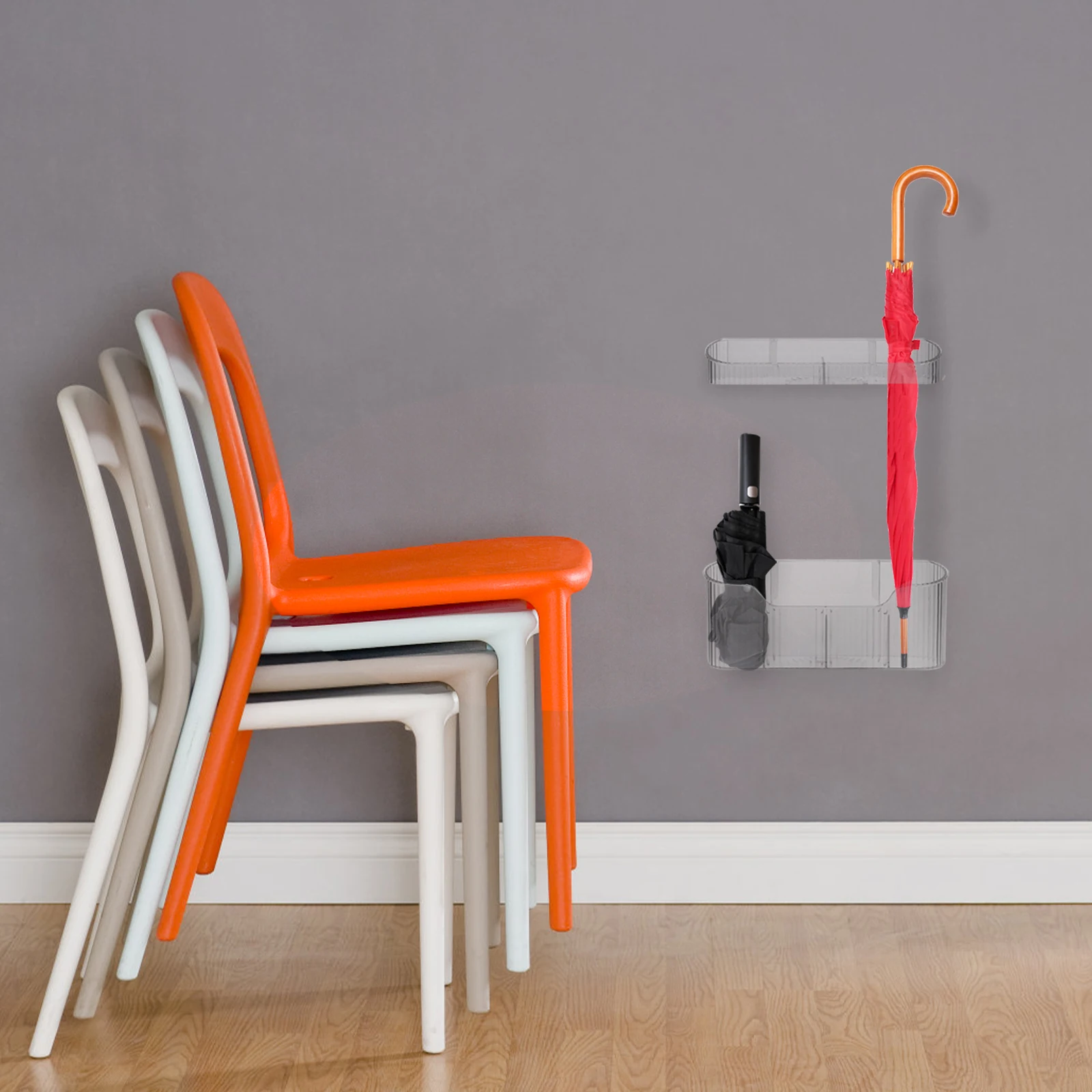 

Large Capacity Umbrella Storage Mounted Stand for Entryway Indoor Transparent Design Space Saving Long Handle Folding