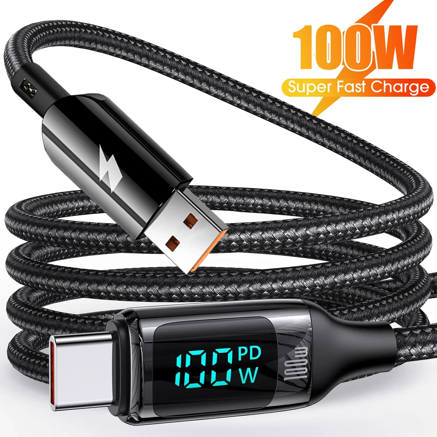 USB C 100W Super Quick Charging Data Cable Sturdy Nylon Braid Type C Charger Wire Cord for Android Huawei Xiaomi Phone Data Line