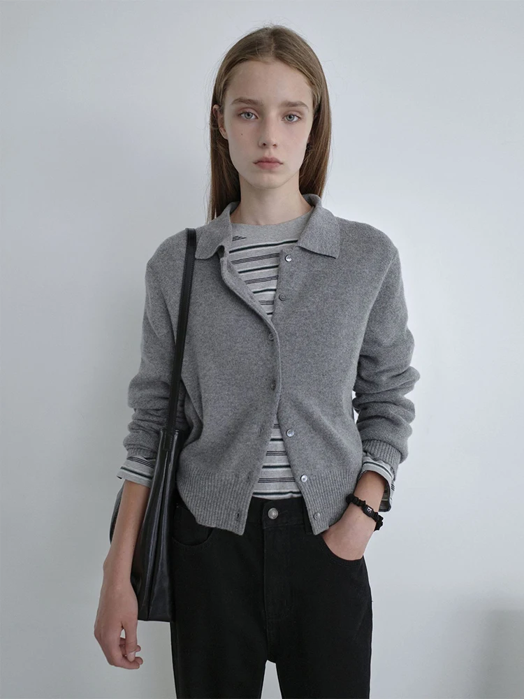 

Классический шерстяной вязаный кардиган-жилет для женщин: простой, с круглым вырезом, базовый слой, верхняя одежда, корректирующий силуэт, в корейском стиле, для повседневной носки