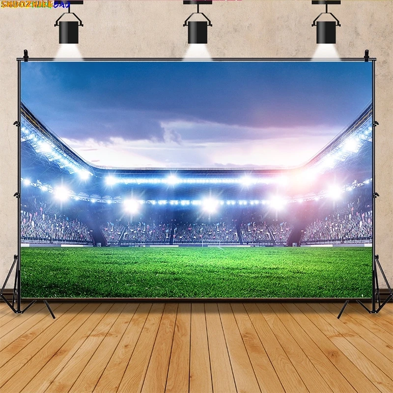 

Stadium Trophy Soccer Photography Background Final Match Pitch Ball Goalpost Free Kick Football Birthday Party Backdrops FO-46