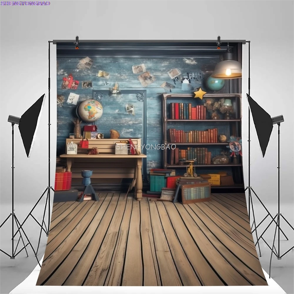 

Study Bookshelf Photography Backdrops Props With Floor Kids Bookcase Decorations Door Live Streaming Photo Studio Background