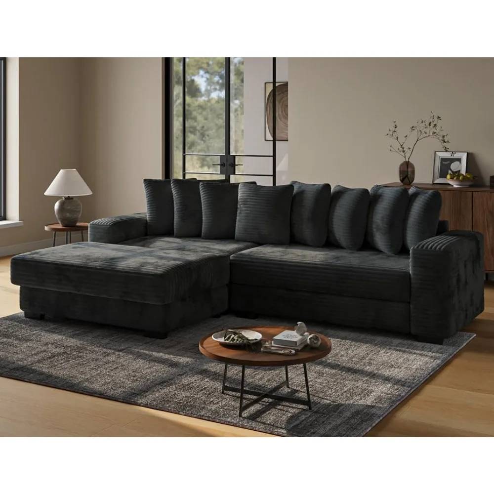 

110" Modular Sectional Sofa, L Shaped Couch with Chaise Lounge, Fluffy Corduroy Cloud Couch with Deep Seat for Living Room