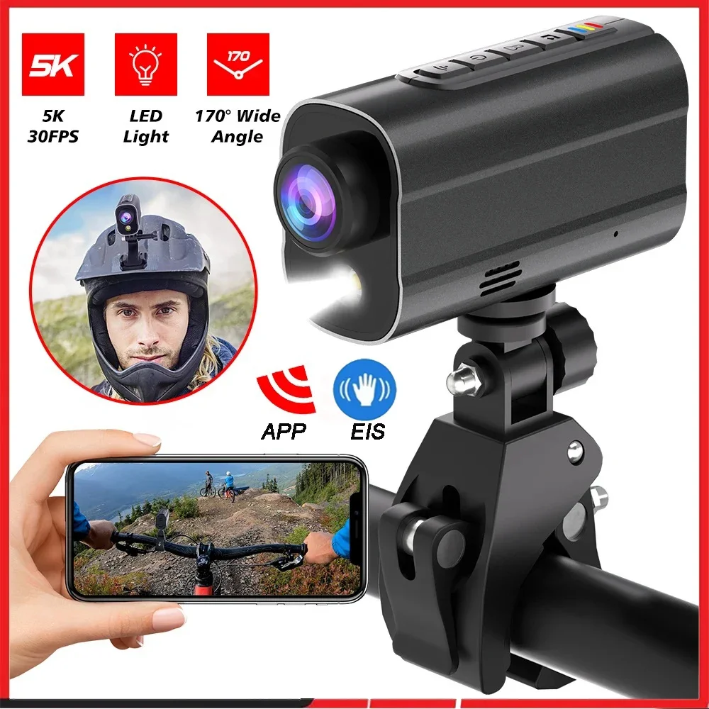 

5K Action Camera Road Bike Motorcycle Helmet Camera EIS Anti Shake Riding Bicycle Drive Recorder with LED Light WIFI Sport DV