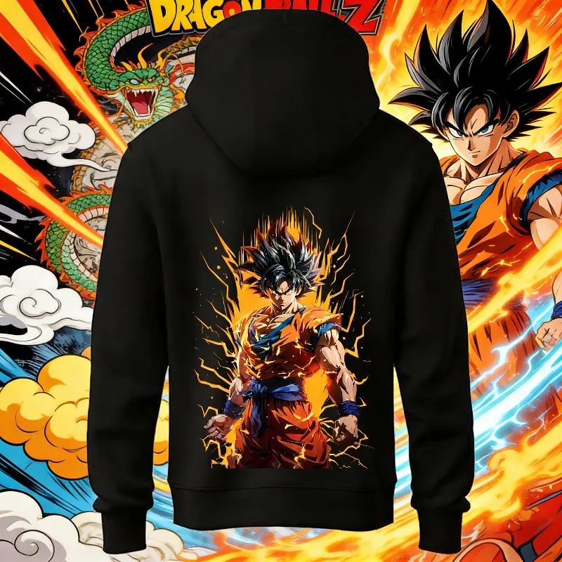 

2026 Spring Dragon Ball Super Retro Hoodie 100% Cotton Oversized Men's Sweatshirt with Goku Power Aura Print Vintage Streetwear