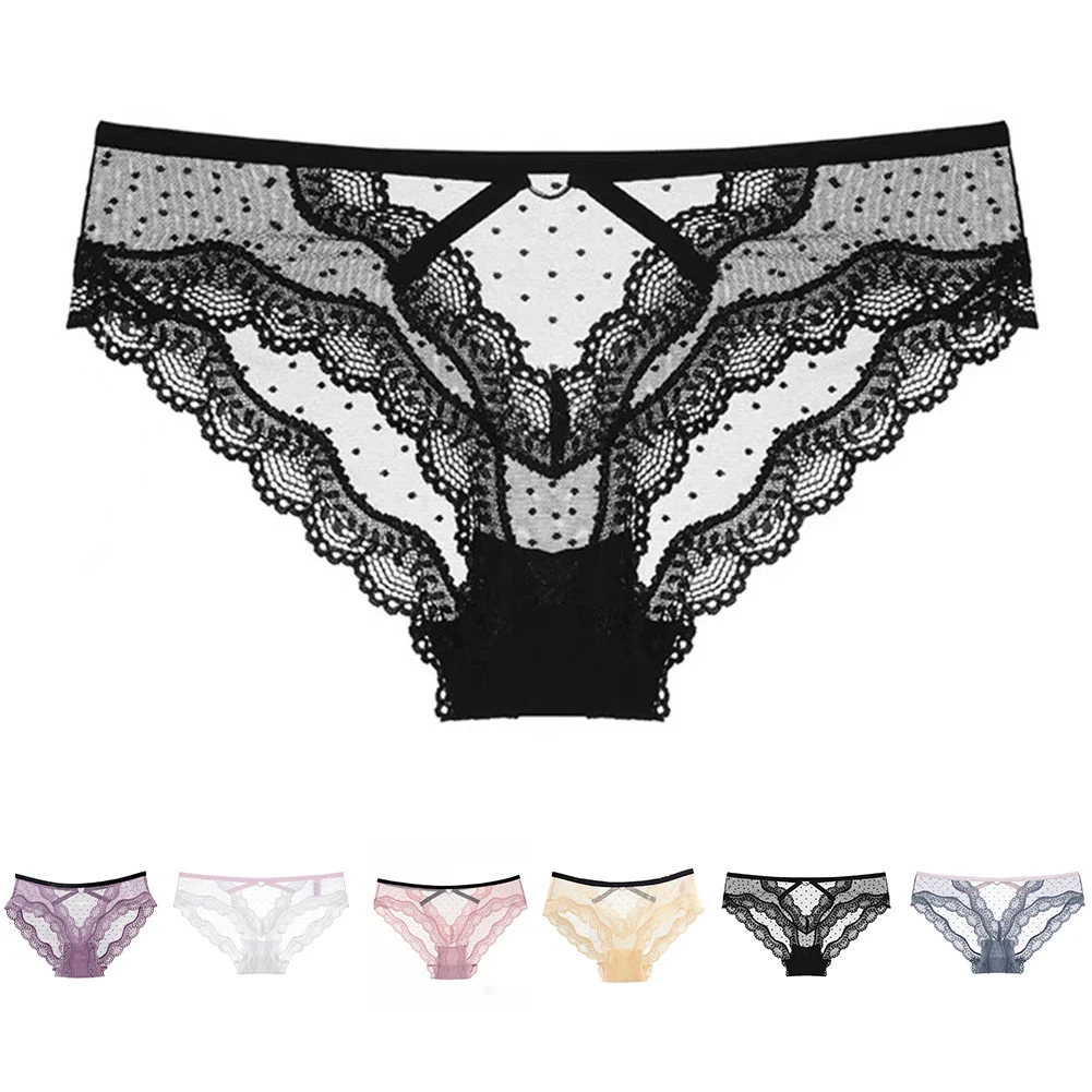 Sexy Women Lace Briefs Ultra-thin Transparent G-string Hollow Low Rise Thong Lightweight Breath Panties Ladies Erotic Lingere