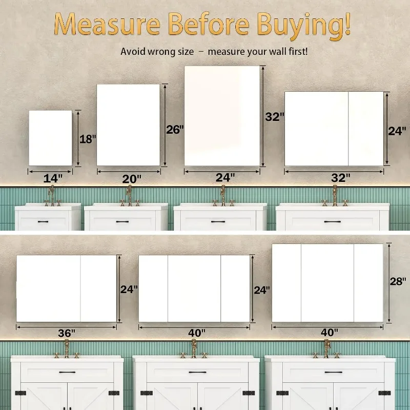 32x24in Mirror Medicine Cabinet Storage Pre-Assembled Recessed Surface Mount Large Black Horizontal