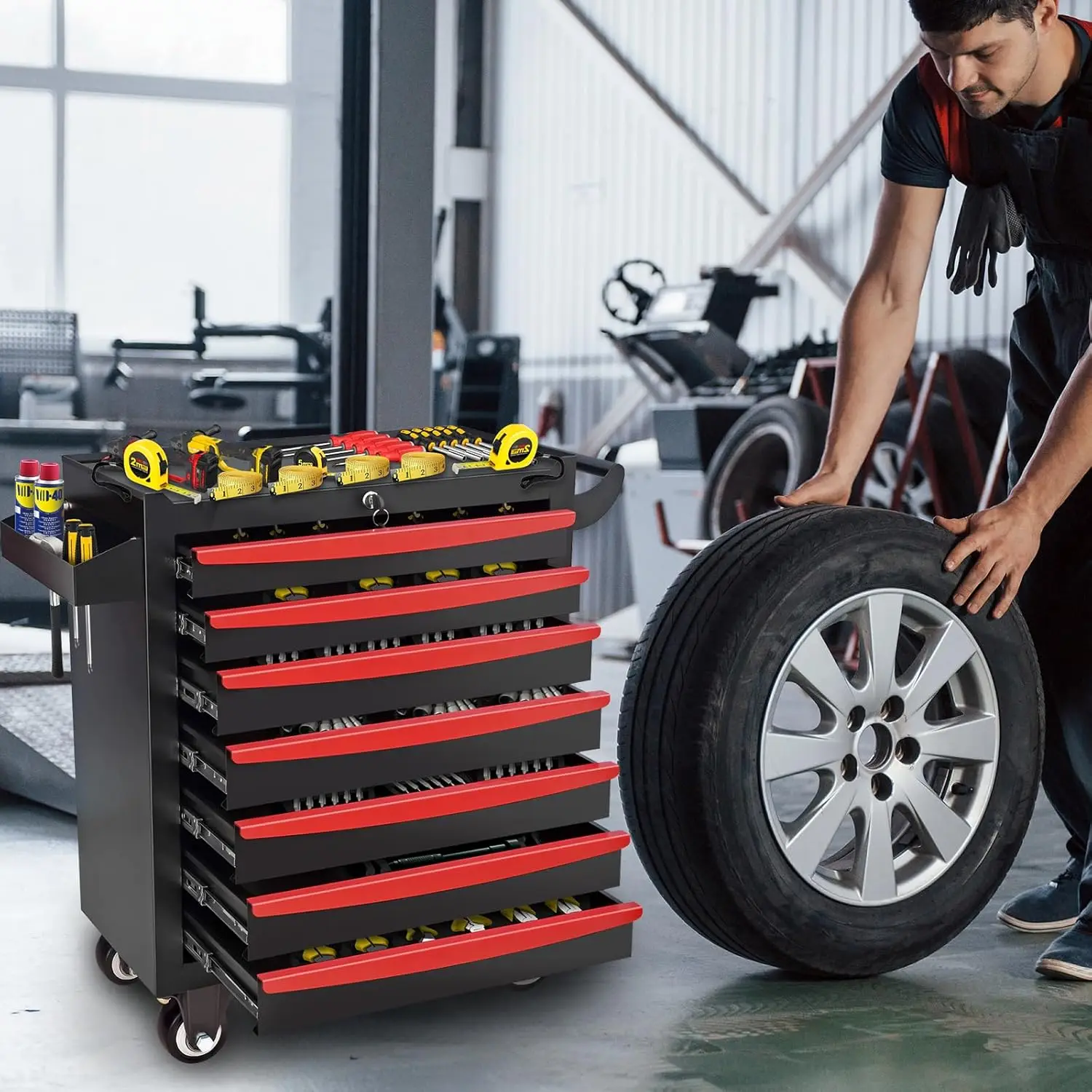 Rolling Tool Box, Tool Chest with Wheels & Lock Garage Storage Cabinets Tool Cart on Wheels, Craftsman Toolbox Organization Work