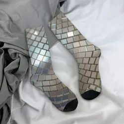 New Male Men Socks Casual Shiny Silver Disco Ball Pattern Sock Retro 70s Graphic Women's Socks Spring Summer Autumn Winter