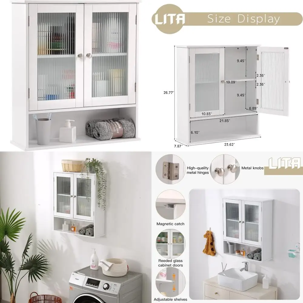 خزانة تخزين فوق المرحاض بأبواب زجاجية، وأرفف قابلة للتعديل، وخزانة طبية موفرة للمساحة لجدار الحمام #1