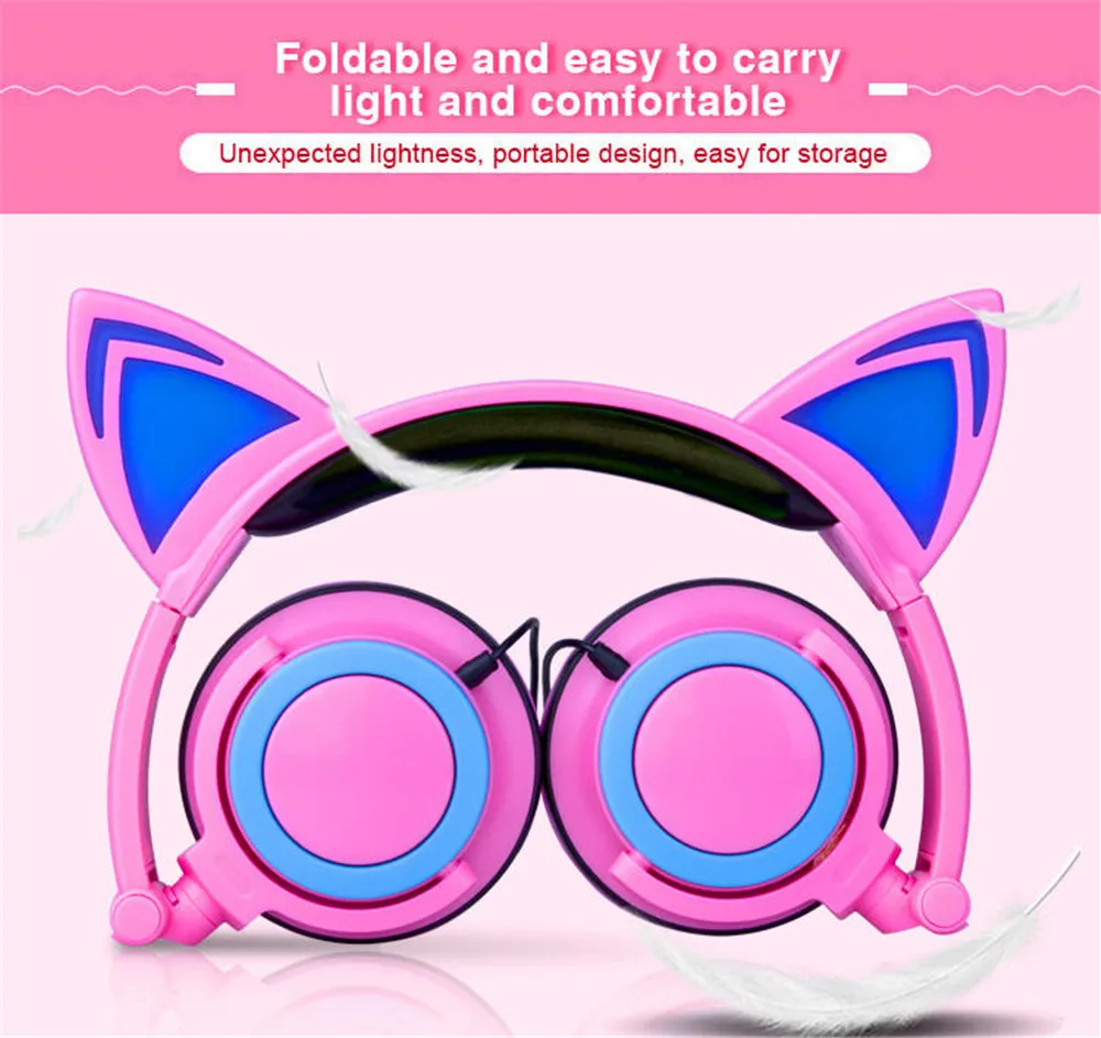 Wired Earphones Cat Ear Headphone for Kids Flash LED Girl 3.5mm Wired Headset Stereo with Mic for boys Girs Cat Ear Gift Helmet