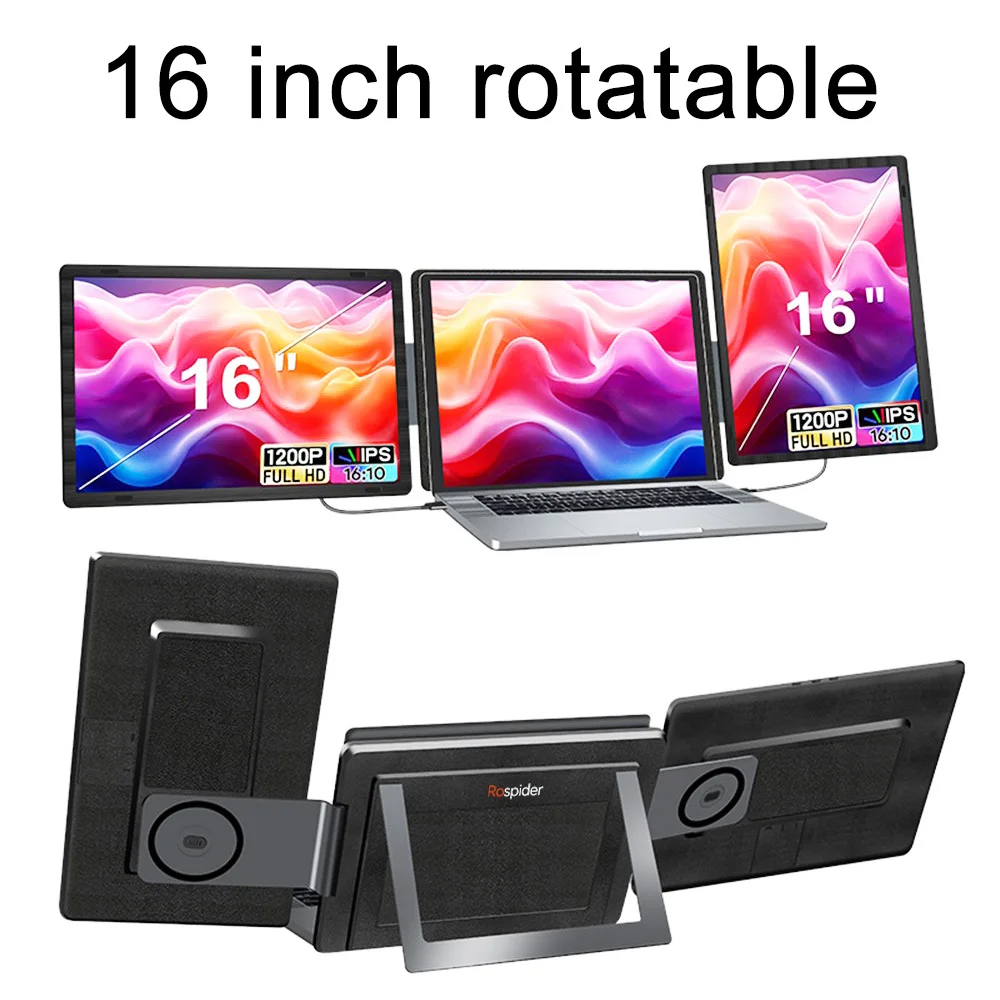 Rospider 14 tot 16 inch Dual Screen Extender Display FHD IPS Drievoudig uitbreidbare monitor High Definition voor laptopproductiviteit