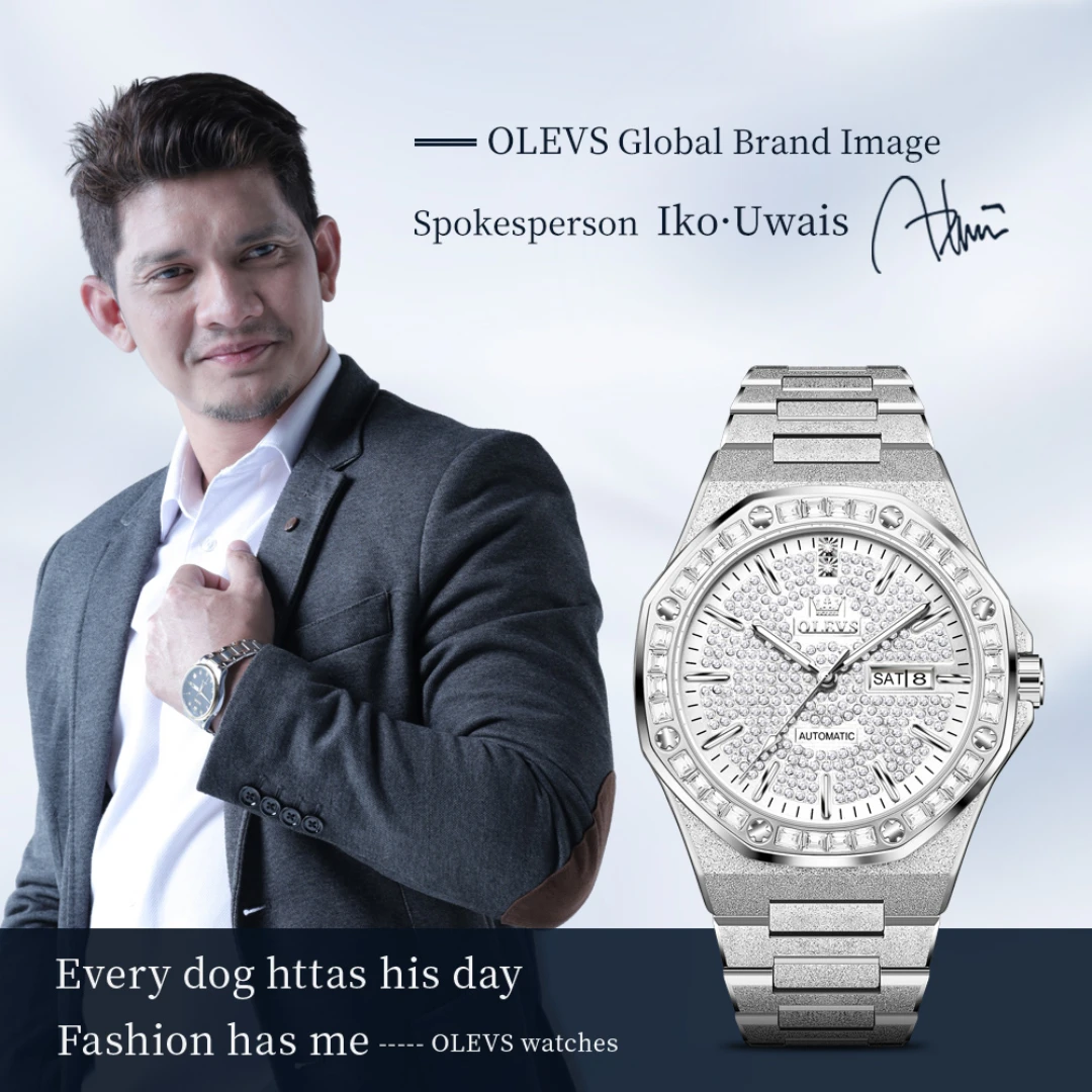 OLEVS 9803 Fashion Mechanical Watch Gift Stainless Steel Watchband Round-dial Wristwatch Week Display Calendar