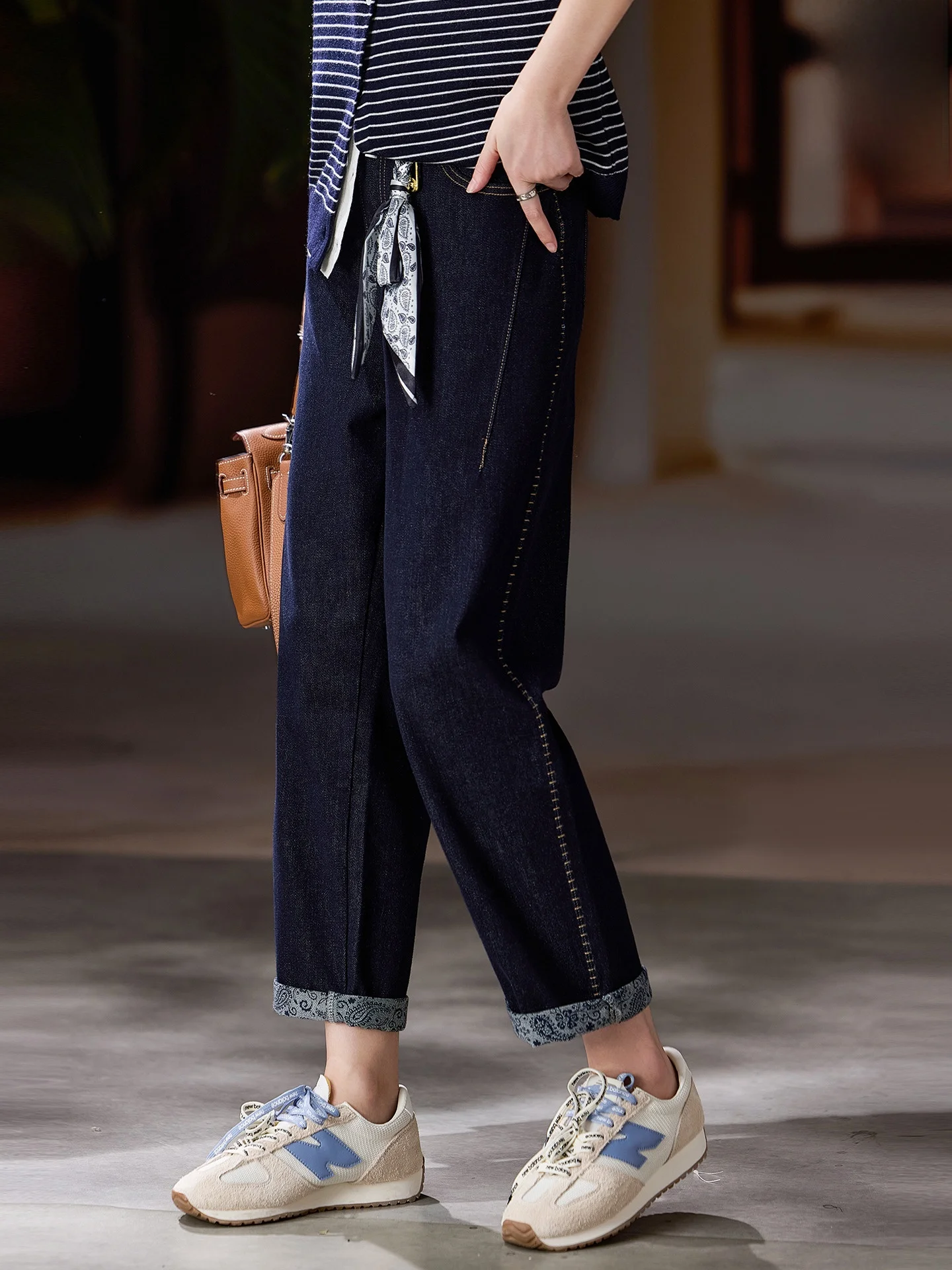 

Модный шелковый шарф с принтом, джинсовые брюки, женские свободные джинсы с высокой талией и прямыми штанинами, осенние новые брюки размера плюс, станция...