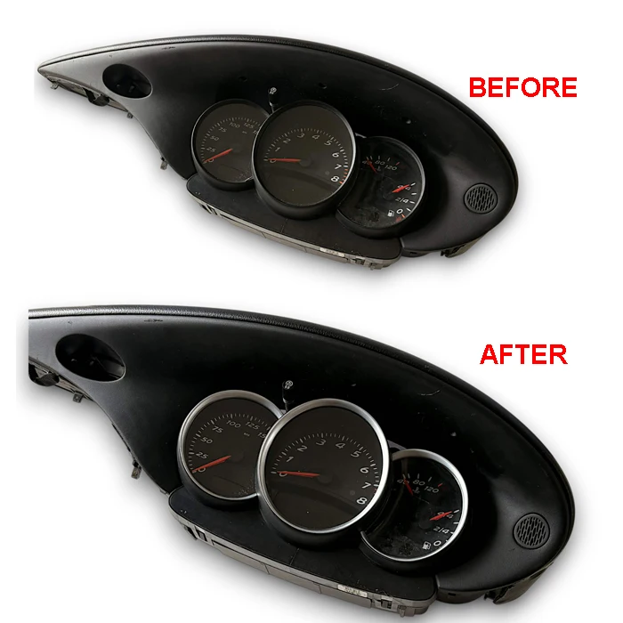 

1 Set Matt/Gloss Carbon Fiber/Matt Chrome Dashboard Dial Gauge Rings Bezel Trim FOR Porsche 986 Boxster
