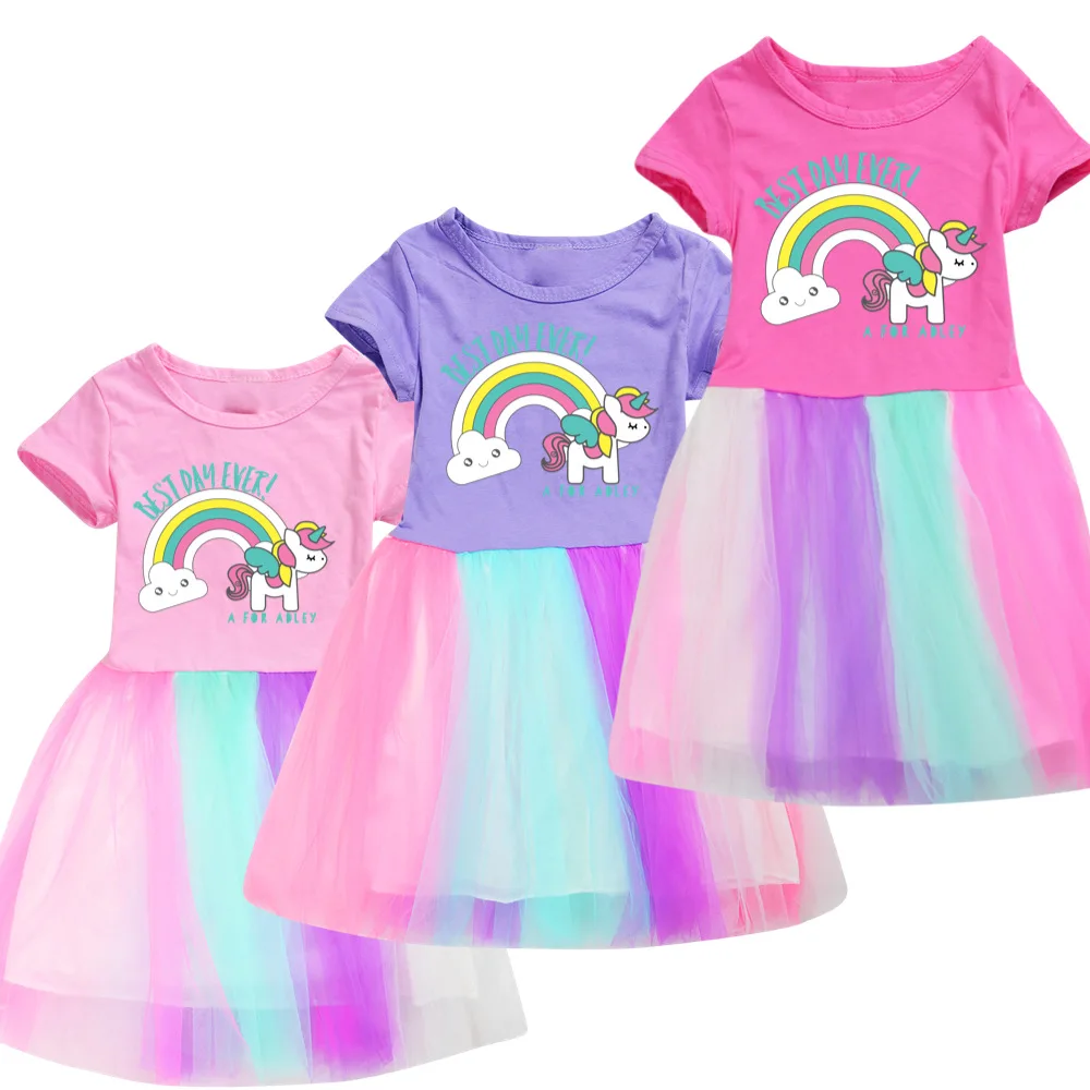 

A for Adley Girls Vestidos Cotton Striped Dress Teenage Girls Summer Rainbow Dresses Elegant Kids Party Wearing Dress