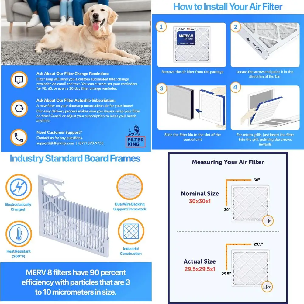 

4-Pack 13.5x29.5x1 MERV 8 Pleated Air Filters for Dust and Allergy Relief, Made in USA, HVAC Compatible