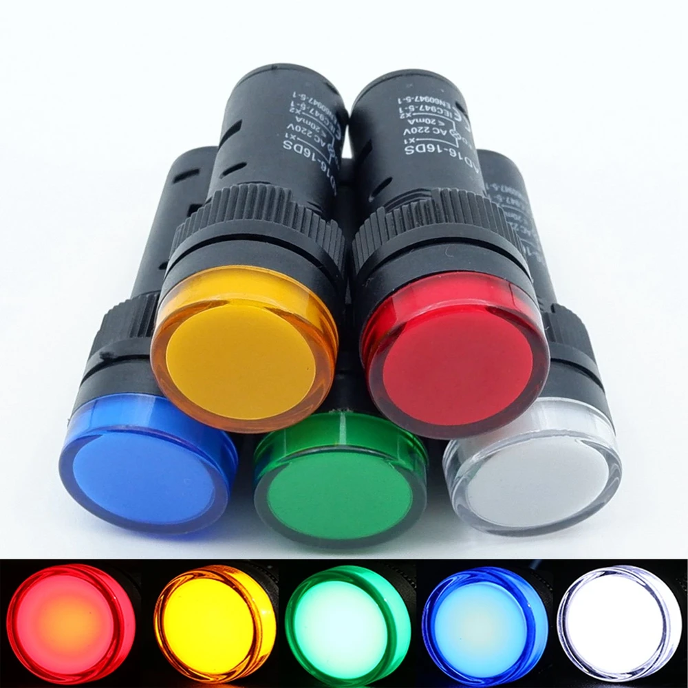 

16mm Panel Mount plastic Indicator Light LED Signal Power Supply Lamp 12v 24v 220v red yellow blue green white Warning Pilot