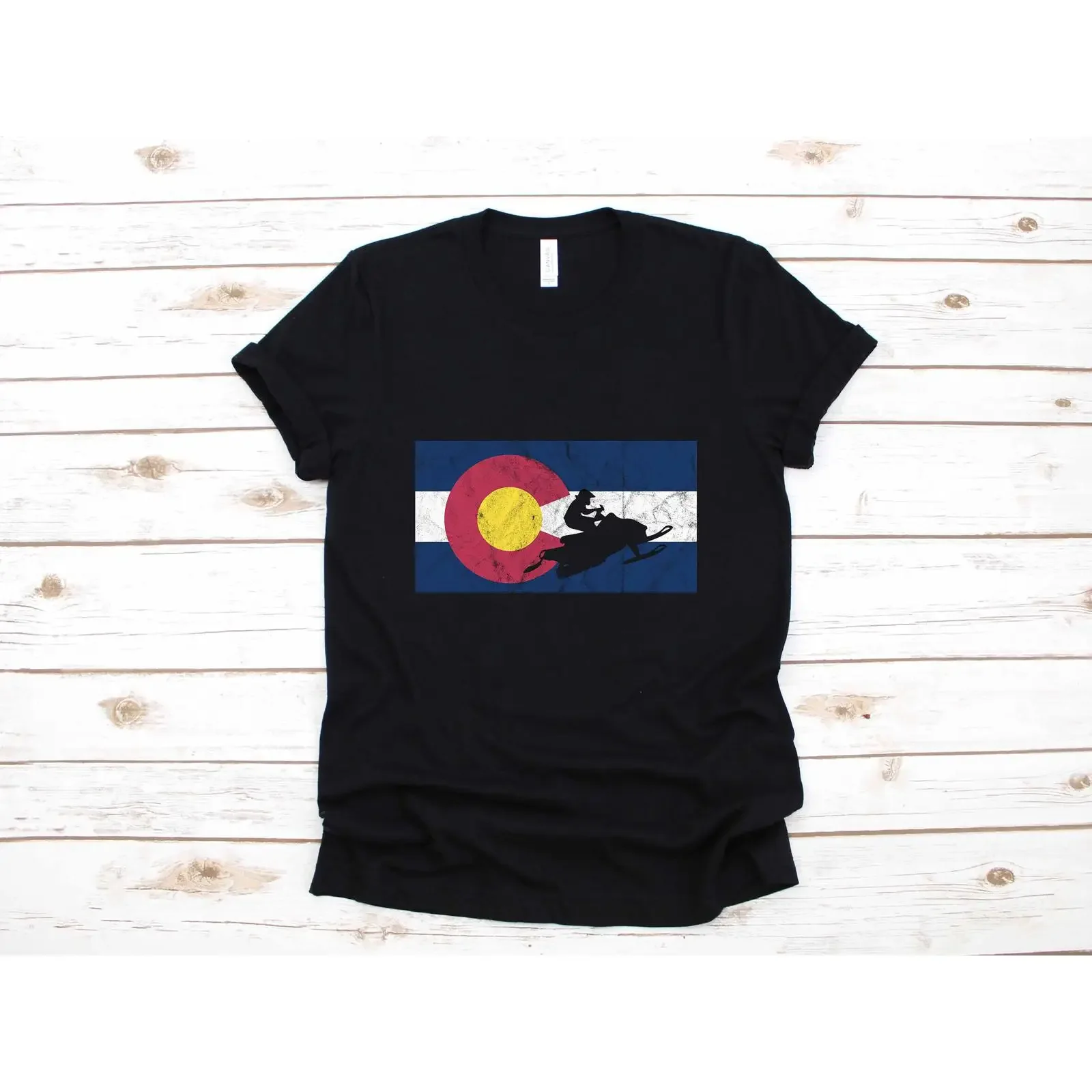 Snowmobile Colorado Flag Apparel Snowmobiling T Shirt Long Sleeve SweaT  vintage Washed fashion Breathable Comfortable Unisex