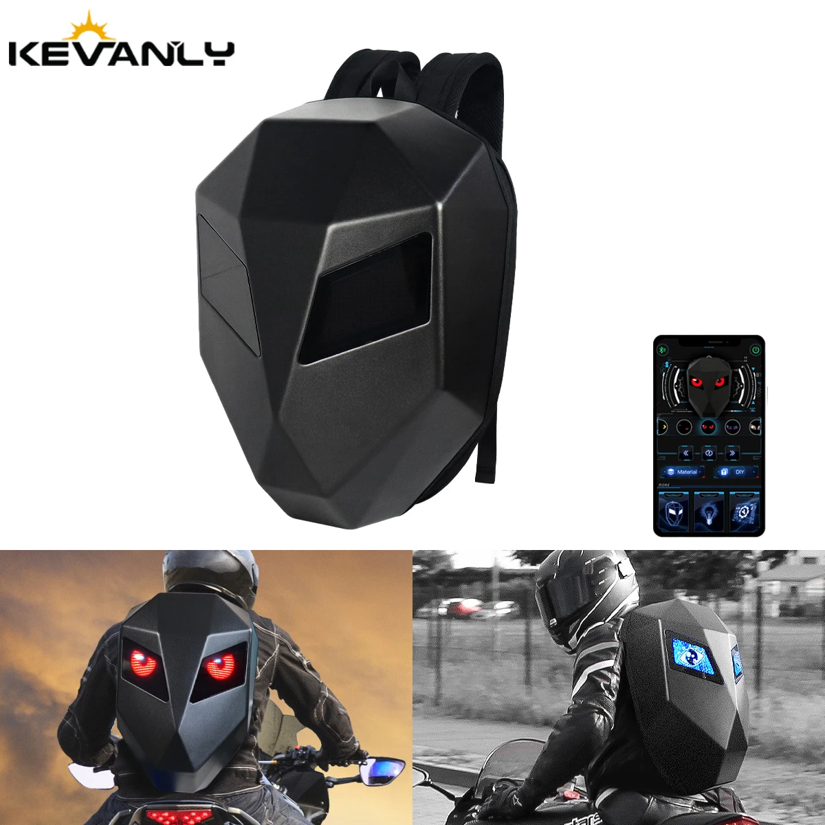 

LED Devil's Eye Knight Cycling Backpack Dynamic Eye Hard Shell Large Capacity Outdoor Helmet Bag ATV&UTV Accessories