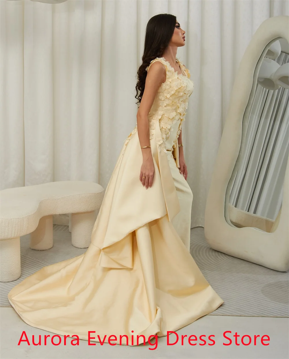 فستان رسمي أنيق مخصص لحفلات العودة للوطن من الجيرسيه النقي بياقة مربعة وأكمام قصيرة مزين بسحاب خلفي رداء السهرة