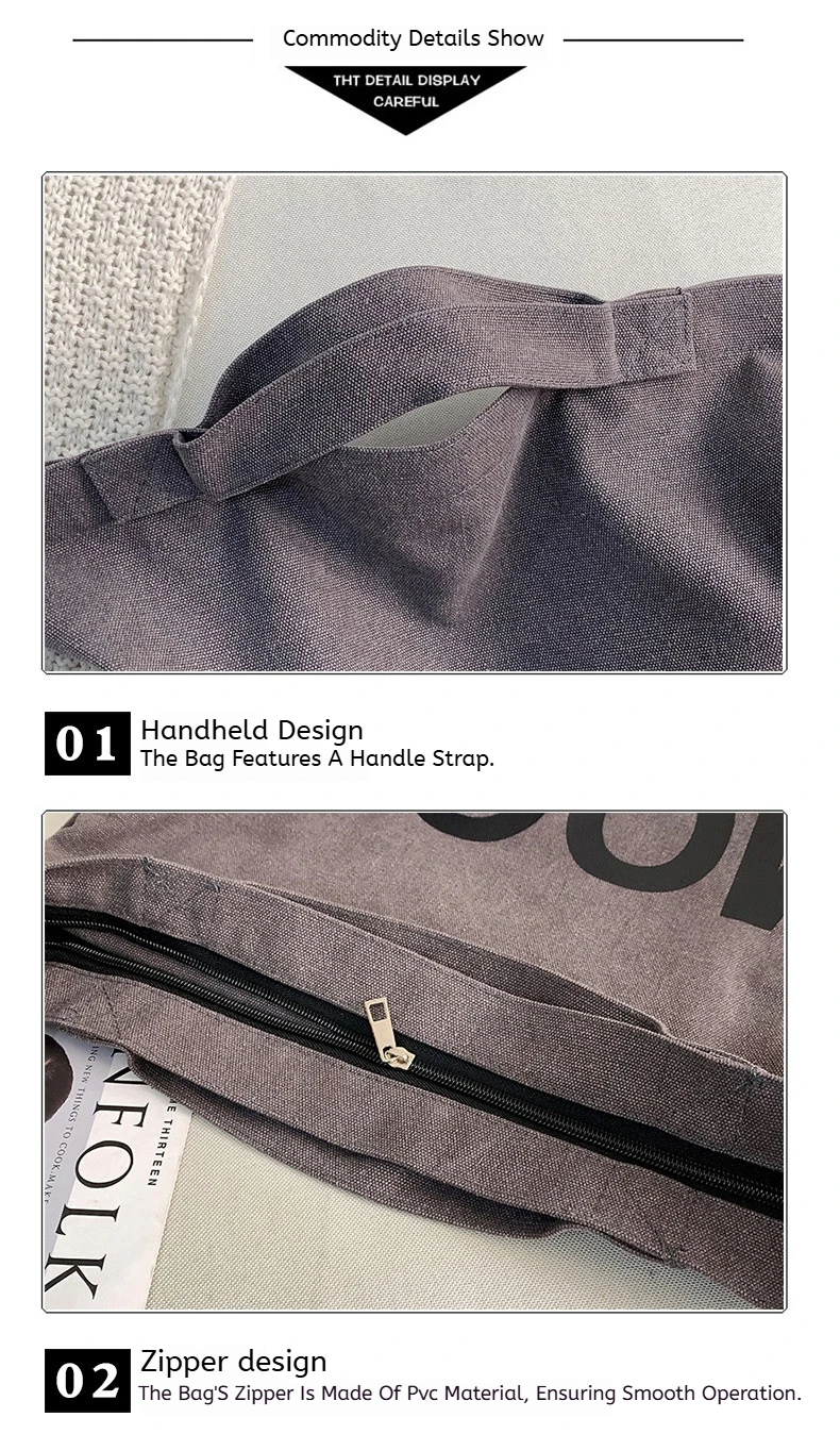 Große Canvas-Tasche mit Buchstaben-Aufdruck in Unifarben, Unisex-Modell mit Gleichem Canvas-Umhängeband, Große Kapazität Shopper-Tasche – Detail 6