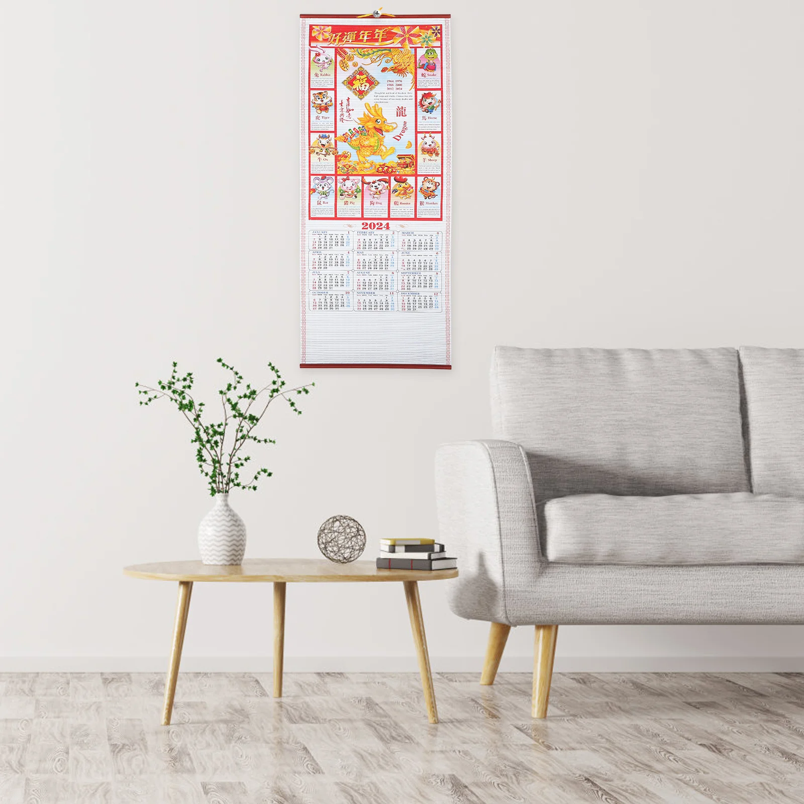 

2024 Zodiac Dragon Wall Calendar Thick Paper Planner Lunar Date Office Decor Traditional Chinese Yearly Schedule