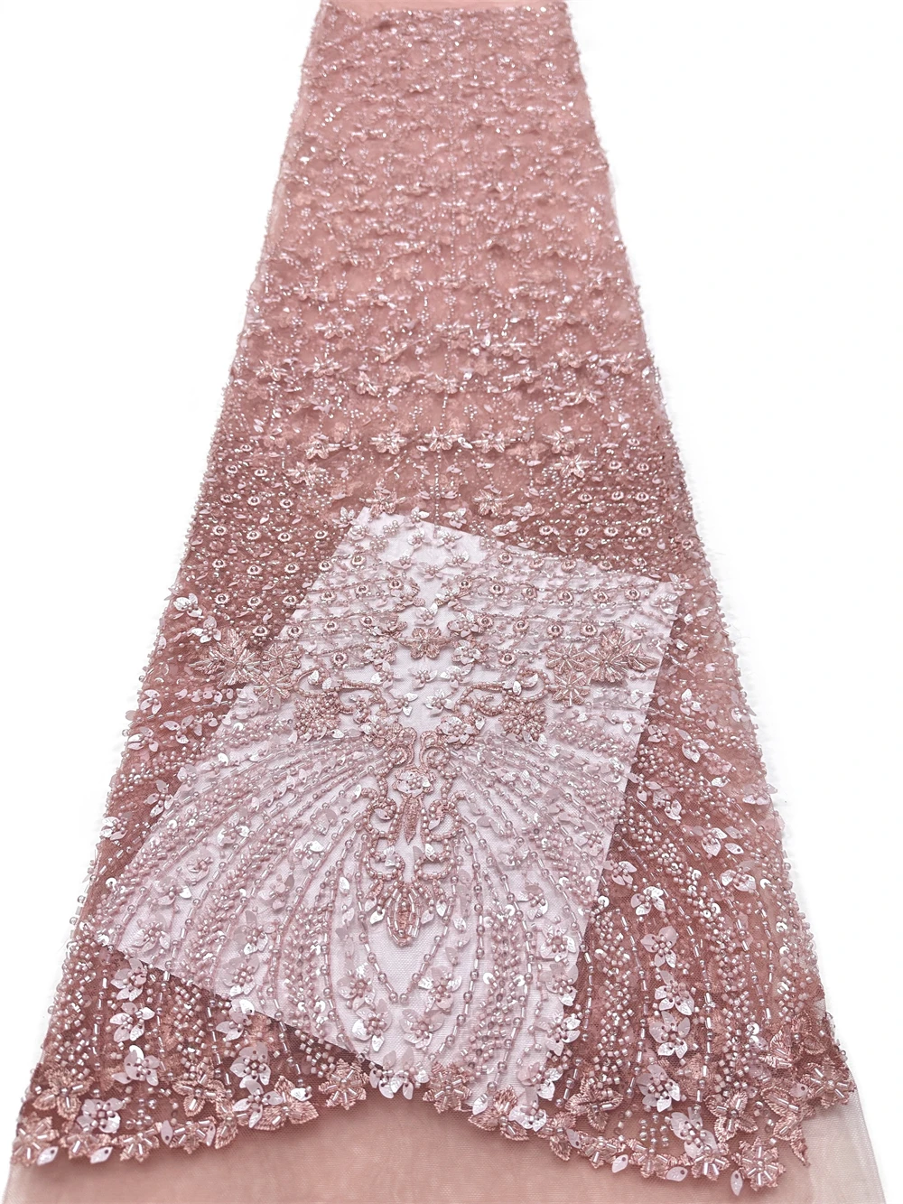 

Nigerian Beaded French Mesh Lace with Sequins High Quality Embroidery for Wedding Dresses Women's Sewing Africa Style