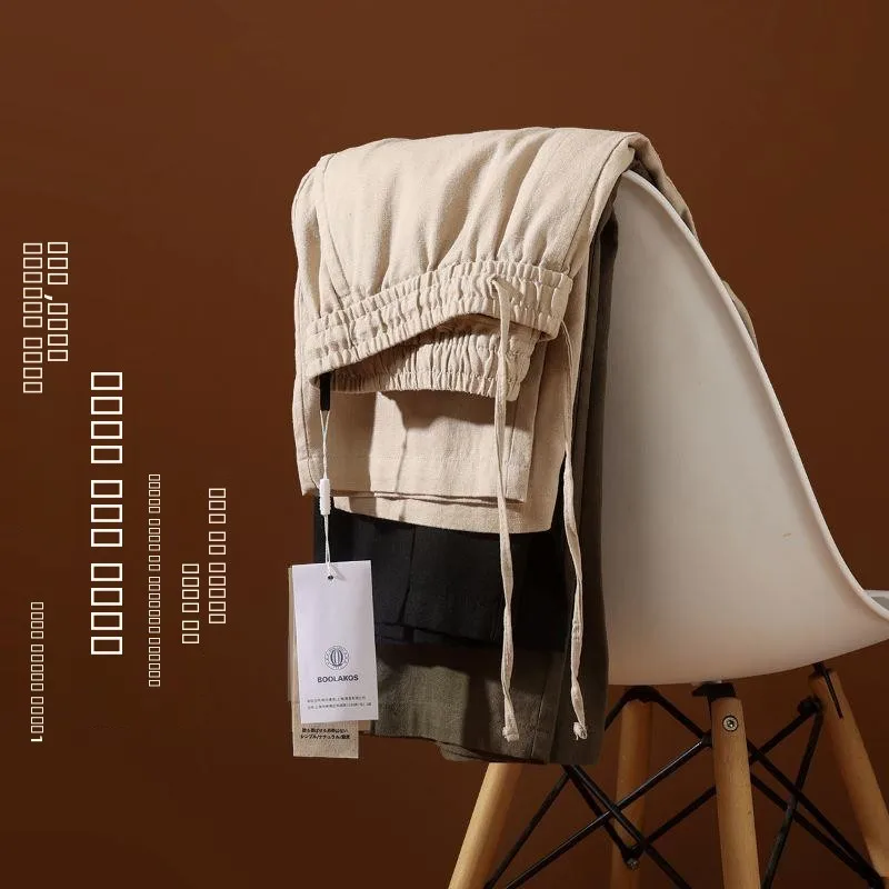 

Men's Casual Pants Straight Leg Cotton Linen Elastic Waist Summer Faion Urban Long Trousers Breathable Moisture Absorbent