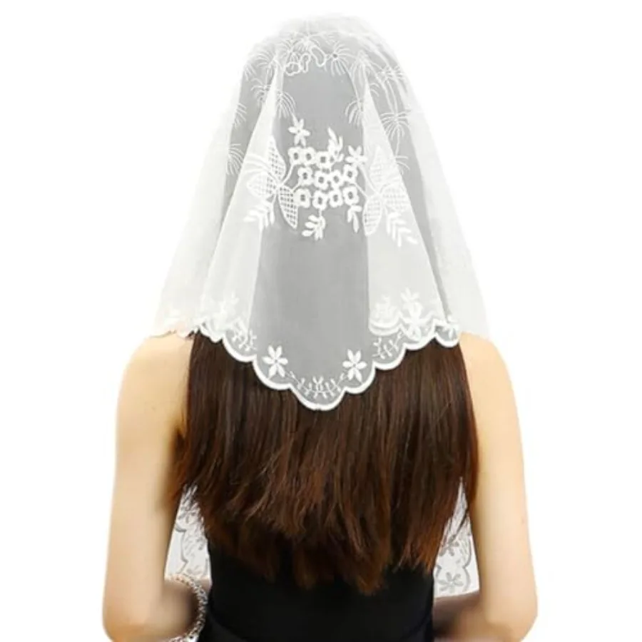 Women's Flower Embroidery Head Scarf Large Triangle Lace Chapel Veils Headband Hair Bandana for Women Girls