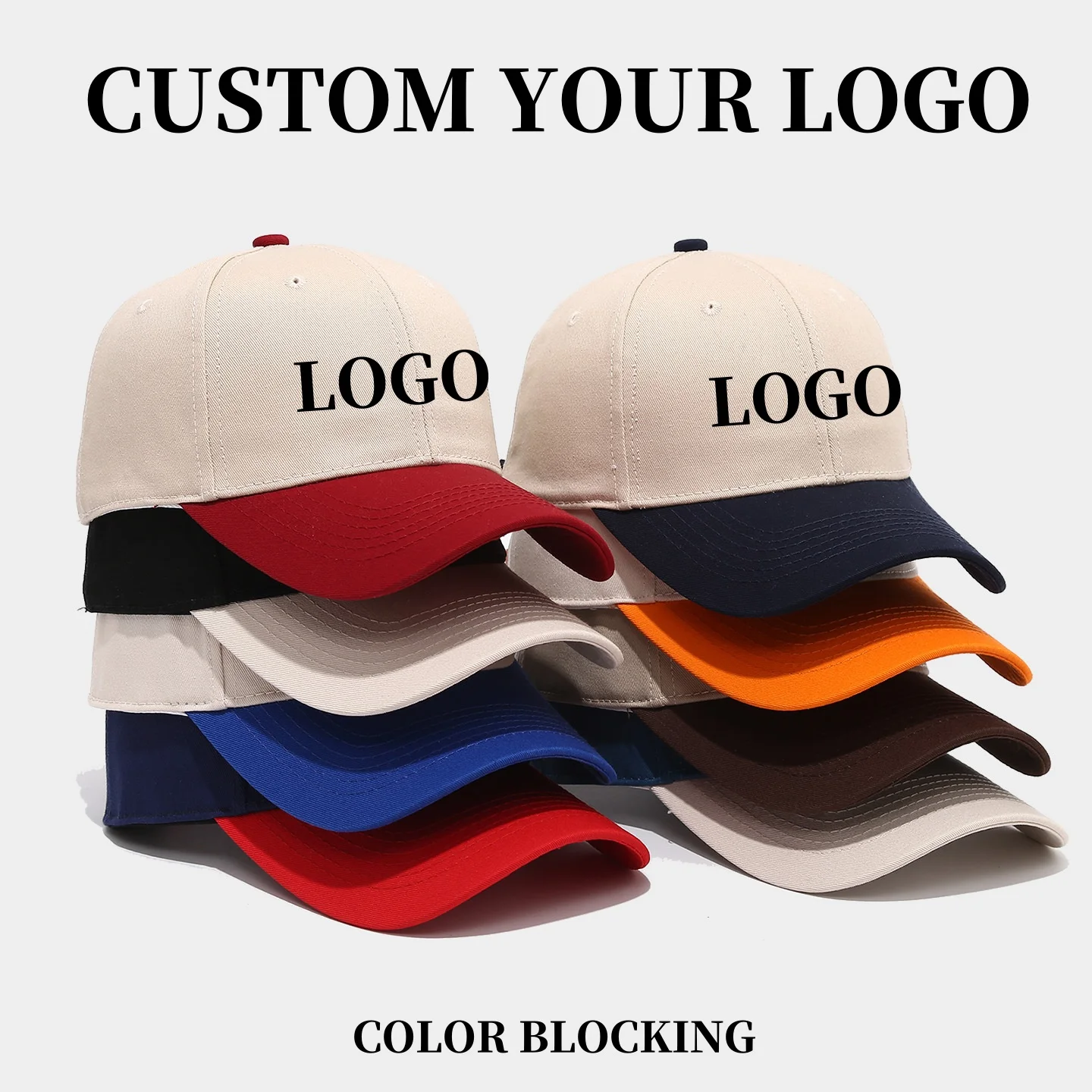 

Customized Logo Cotton Hardtop Baseball Cap Color Blocked Deepened Sunscreen Cap Men Women Six Panels Adjustable Snapback Hat