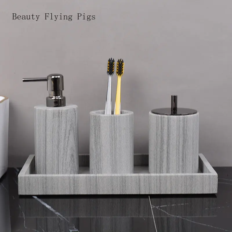 Grey marble bathroom kit bathroom washing household wash basin tray lotion bottle accessories Bathroom accessories Tissue box