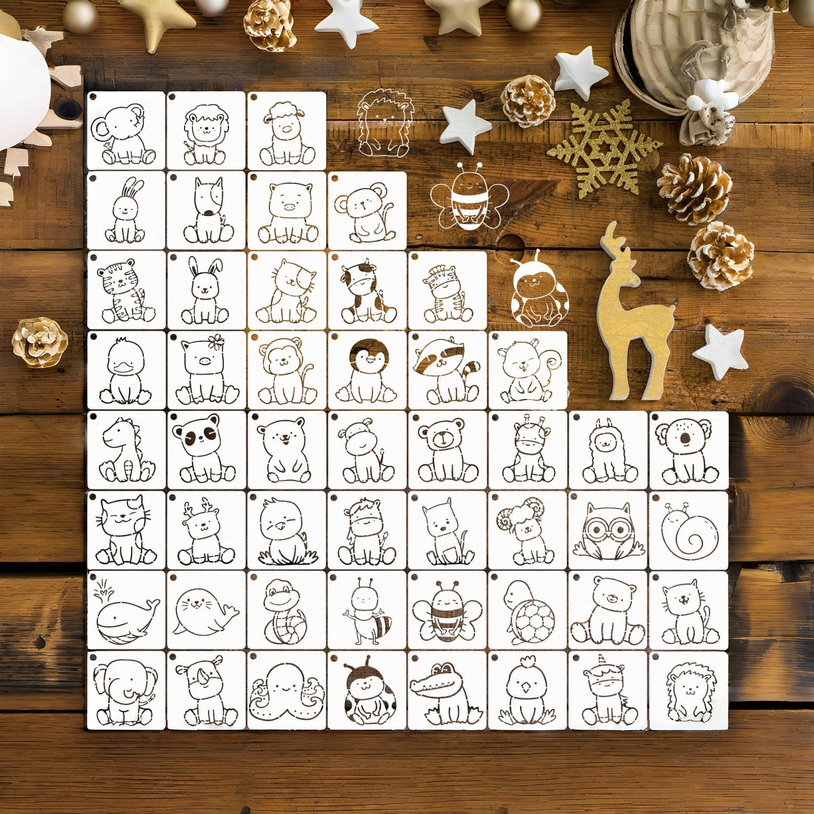 50 Pieces Cute Animal Stencils for Painting - Small Reusable DIY Craft Paint Stencils for Wood, Wall, Card, Rock Decor