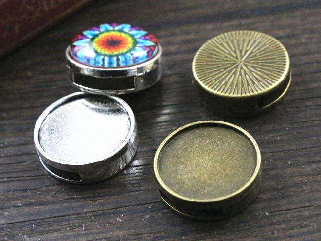 10pcs 14mm 16mm 18mm Inner Size Antique Bronze And Silver Plated Hole Beads Style Cabochon Base Cameo Setting Charms Pendant