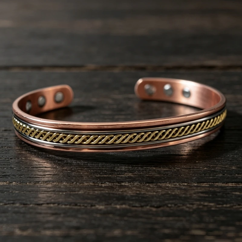 Tricolor Braided Pure Copper Bracelet for Women, Ultra Strength Magnetic Cuff Bangle with Neodymium Magnets, Copper Jewelry
