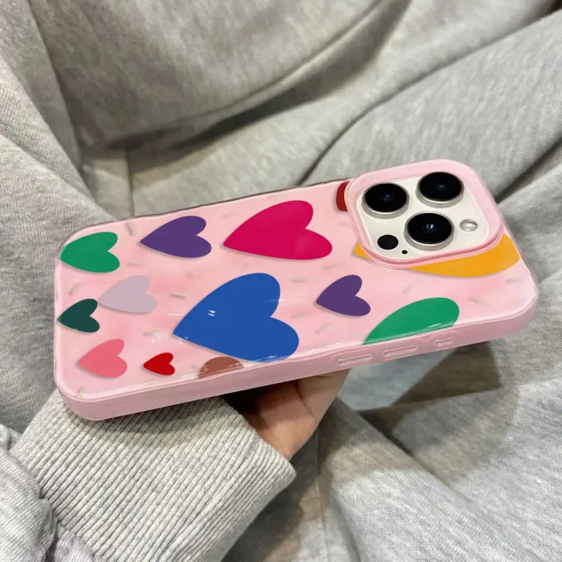 Coque de téléphone souple en TPU avec cœur d'amour coloré, étui à la mode pour iPhone 17 Air 16 17 15 14 13 11 12 Pro Max 15 16 Plus 17 16 15 14 Pro