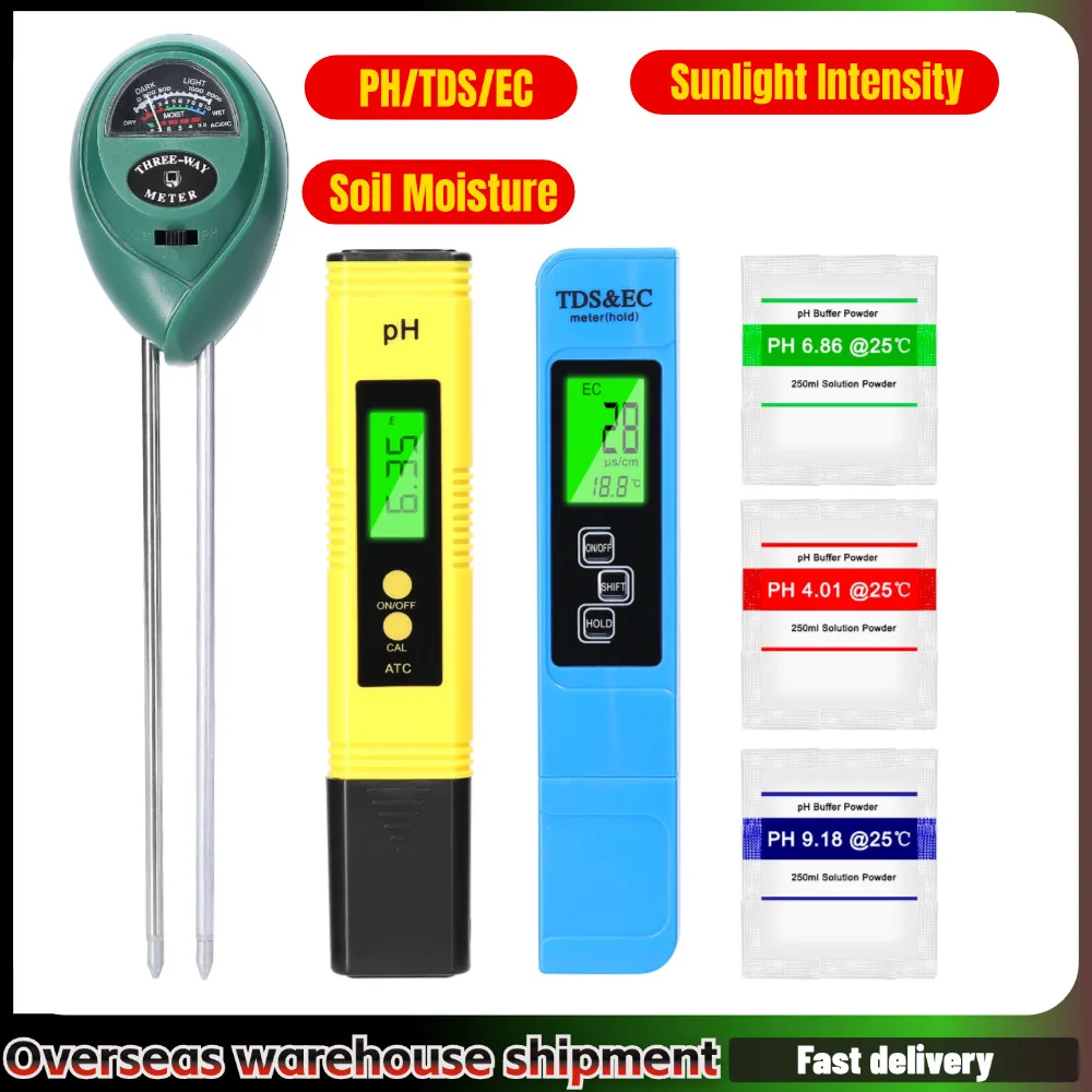 Professional PH Tester TDS/EC Test Pen Soil Moisture/PH/Sunlight Intensity Testers Garden Planting Soil Detector