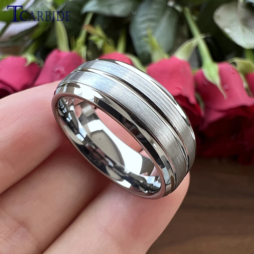 Dropshipping 6mm 8mm Classic Tungsten Carbide Ring For Men Women Simple Wedding Band Grooved Brushed Forever Gift Jewelry