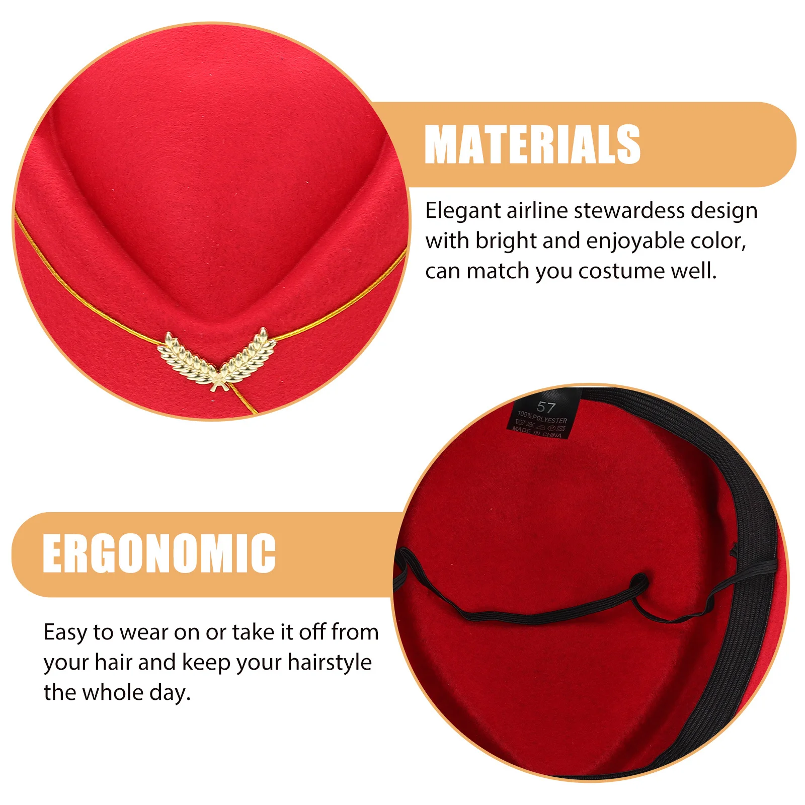 Sombrero Azafata Elegante Diseño Aerolínea Color Brillante Cómodotalla Única Textura Suave Fácil Puesta Accesorio Esencial Cosplay Fiesta Disfraz Actuación Sombrero Decorativo Profesional