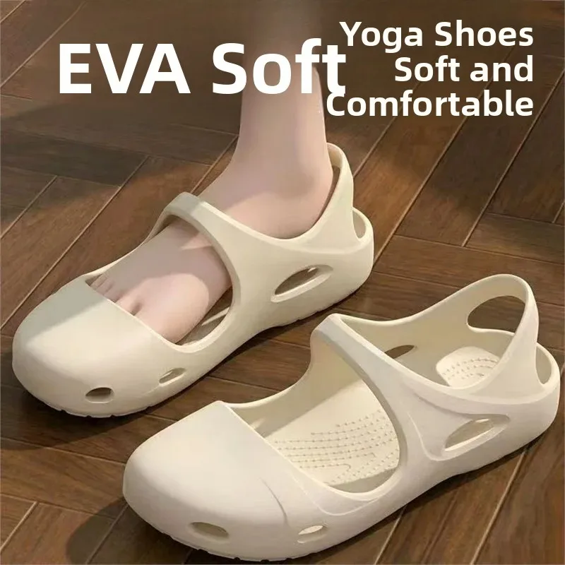 New Summer Beach Shoes Women's Flat Bottom Sandals Water-Resistant Slip-On Yoga Ballet Dance Shoes Head Covering Flop Flops