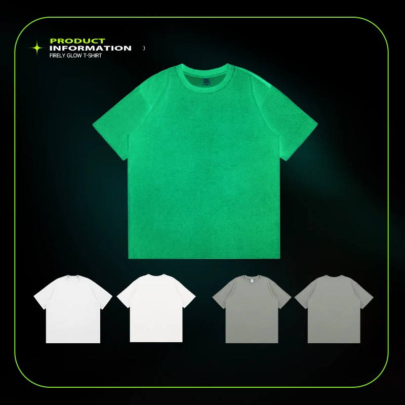 INFLATION Technical Fabric Luminous T-shirt Men Streetwear Glow-in-dark Cotton Tees