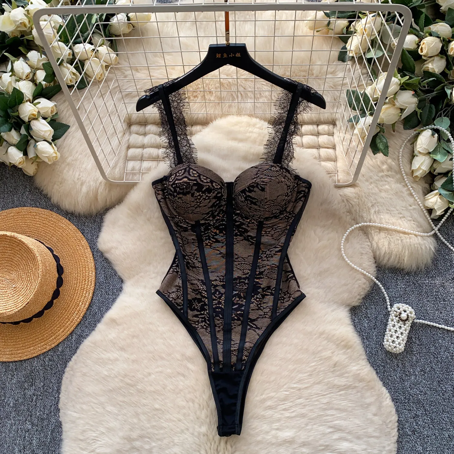 Hotsweet Lace  Bodysuits Sexy Sleeveless Corset Bustier Vintage Straps Slim  Jumpsuit