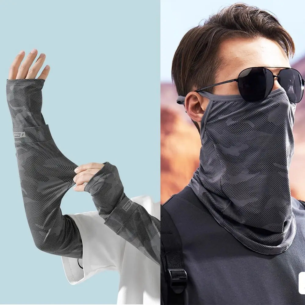 1 Set UV-Schutzmaske mit Eisseiden-Armstulpen, atmungsaktiver Sport-Armschutz für Herren zum Angeln, Autofahren, Radfahren – Ärmel und Maske